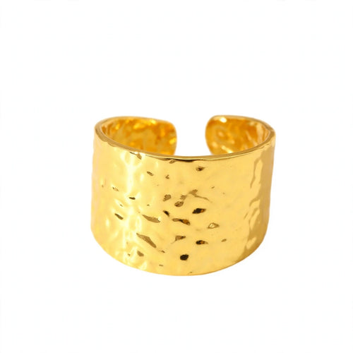 Aura Hammered Wide Ring, wide hammered gold band