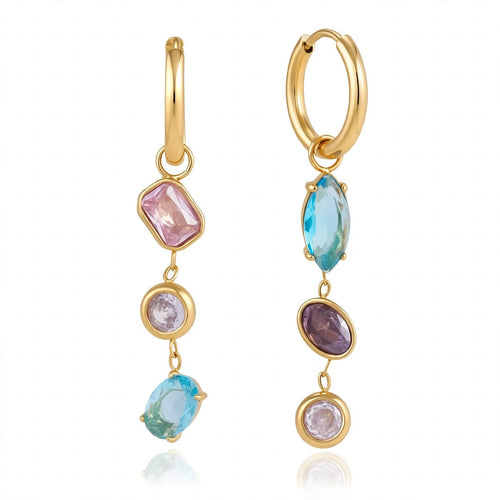 Aurora Prism Mismatched Drop Earrings with pink, purple and blue stones