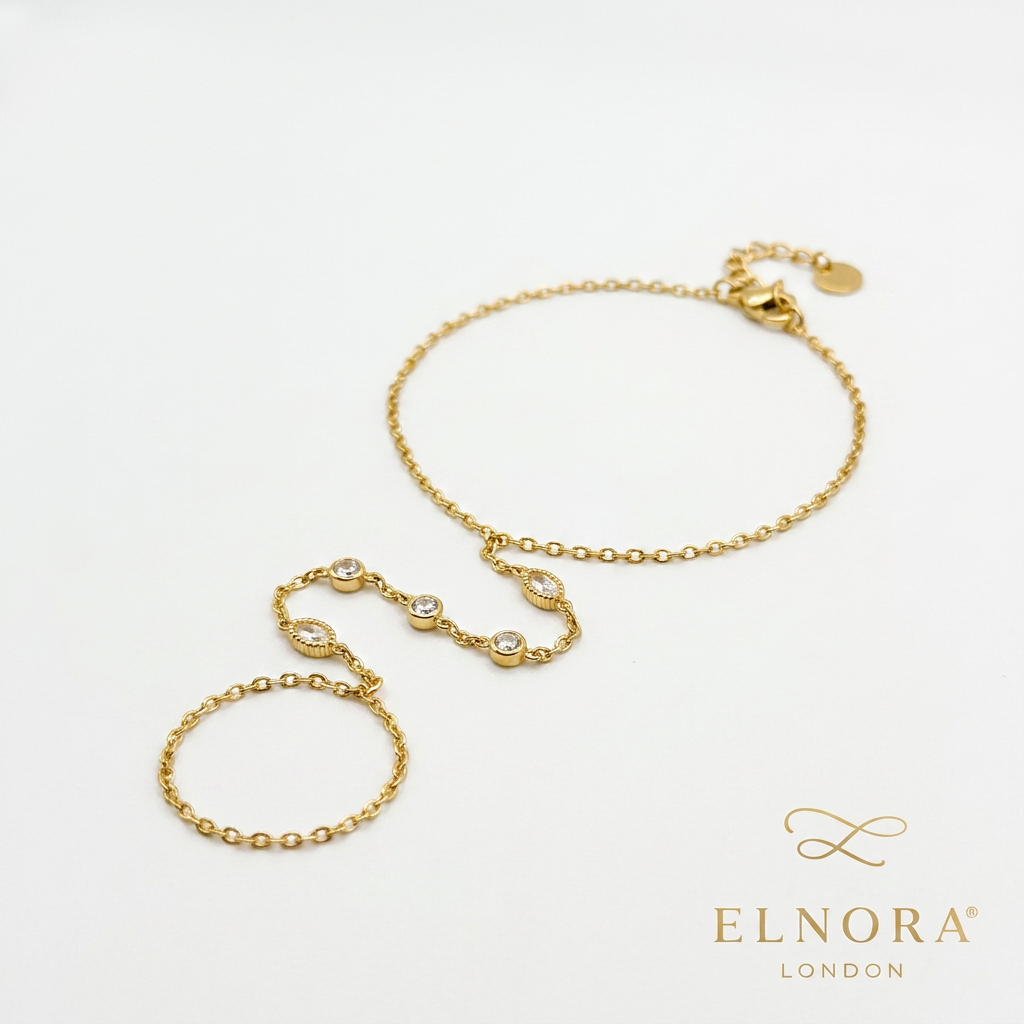 Celeste Halo Hand Chain with halo stone links